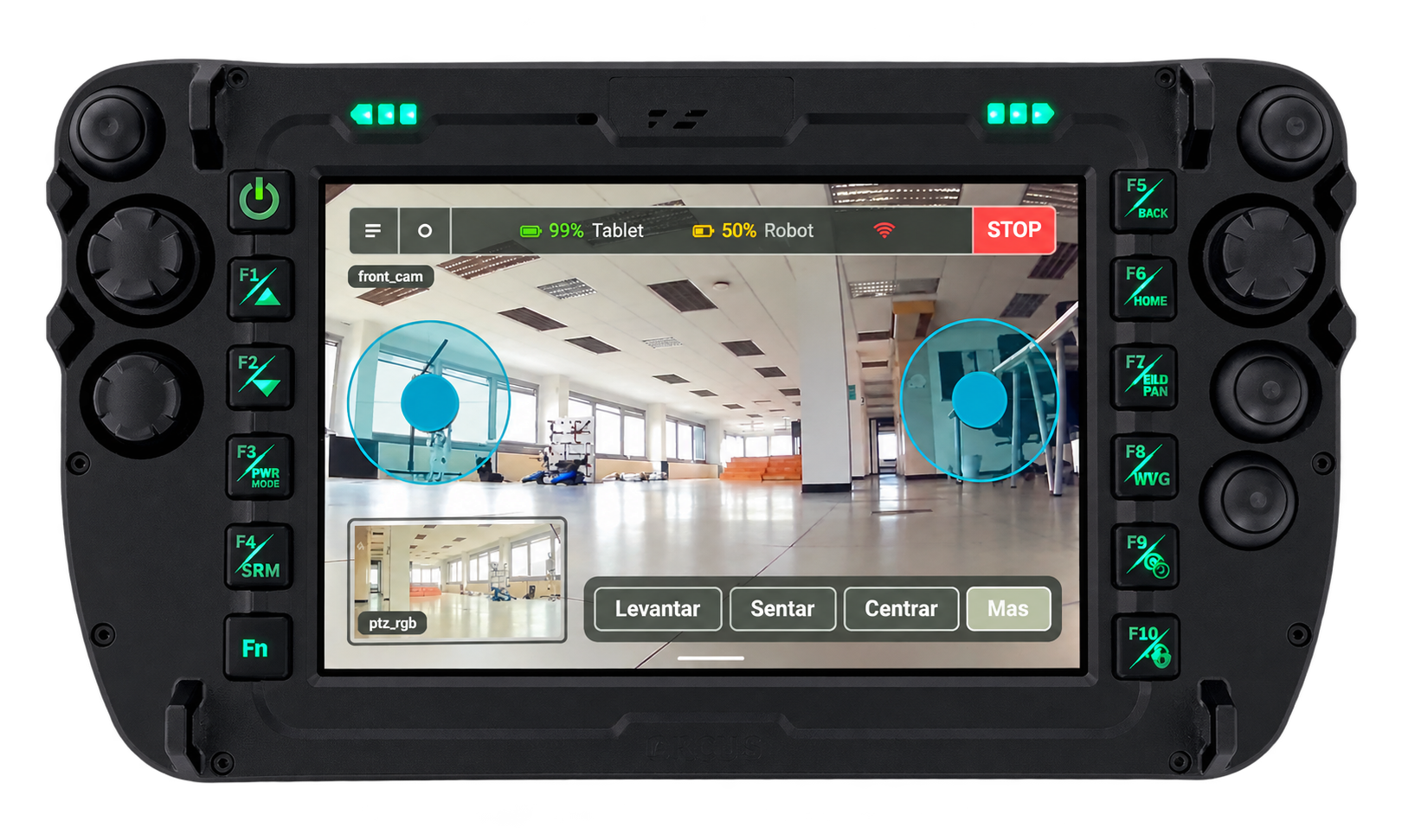 ARCUS Lite en una tablet rugerizada con vídeo del robot y controles activos