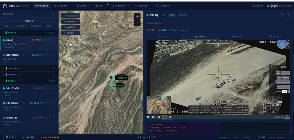 Captura original de ARCUS Tactical con mapa operacional y vídeo